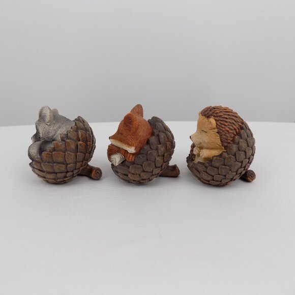 Set of 3 Ashland Acorn Animal Figurine Fall Heirloom Harvest Racoon Fox Hedgehog - Picture 2 of 9